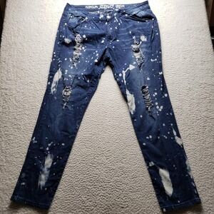 Ten25 Jeans Womens 24W Blue Distressed Splatter Stretch Slim Straight Denim